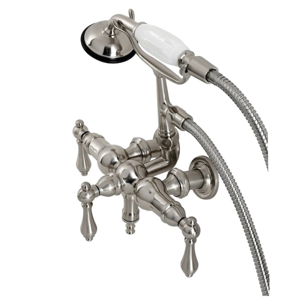 Kingston Brass CA19T8 3-3/8" Tub Wall Mount Clawfoot Tub Faucet with Hand Shower, Brushed Nickel CA19T8 - main